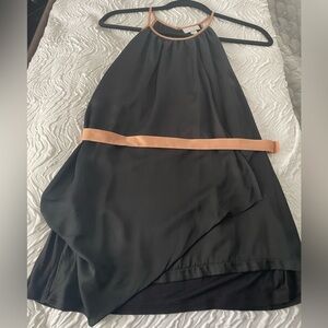 Flowy halter neck top with removable pink satin belt